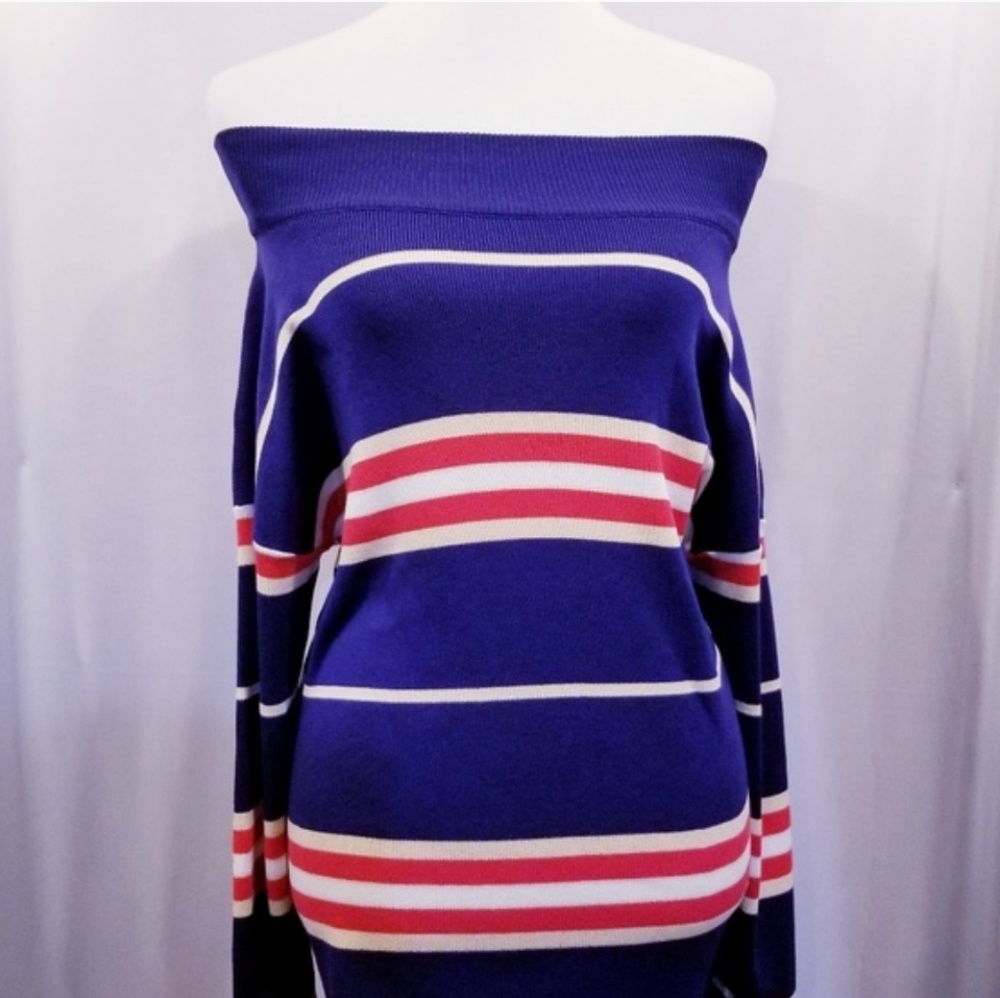 Striped Oversized Sweater Nautical Navy and Red - Picture 6 of 7